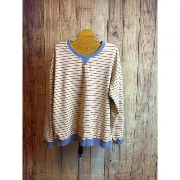 Wishlist Striped Crewneck Velour Sweatshirt Women's Size M/L - Picture 1 of 7